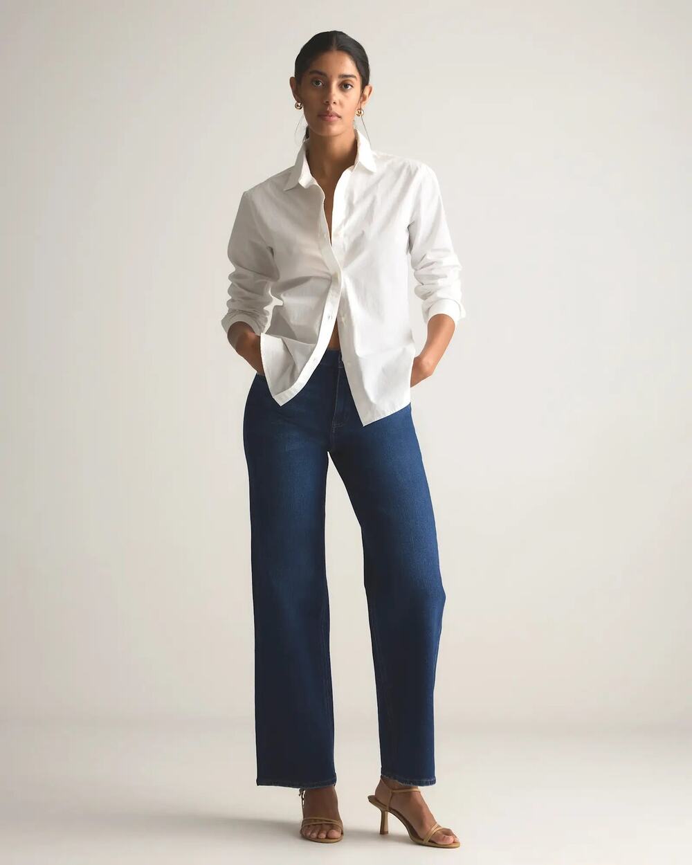 Quince Bella Stretch Relaxed Straight Jeans 30” Women’s Size 29 Stormy Blue *EUC